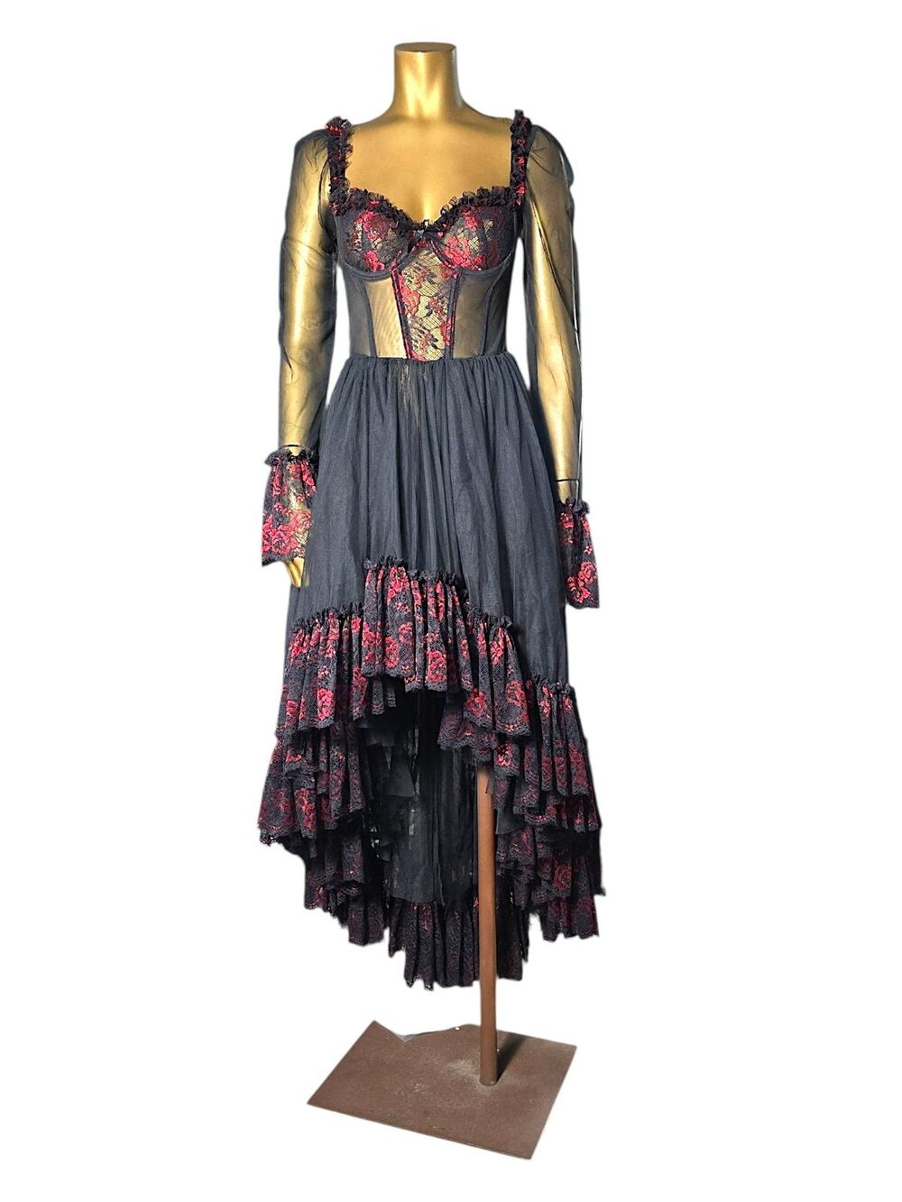 Widow Dance With Death Black Red Lace High Low Goth Dress NWT S